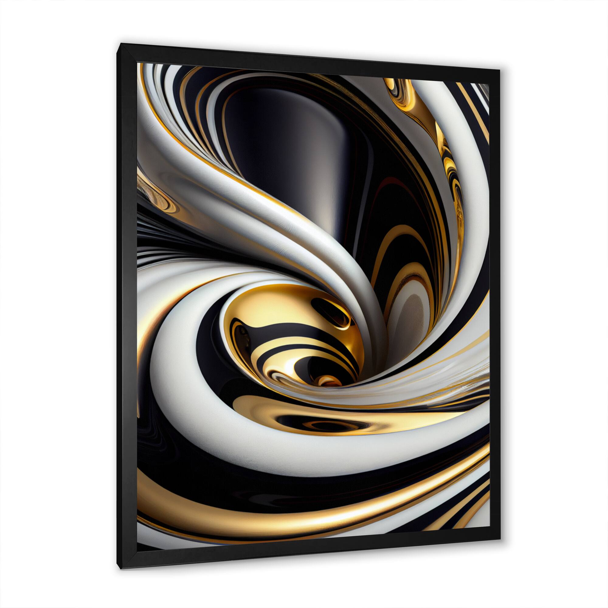 Designart 'Gold Black And White Stained Glass I' Modern Framed Canvas Wall Art